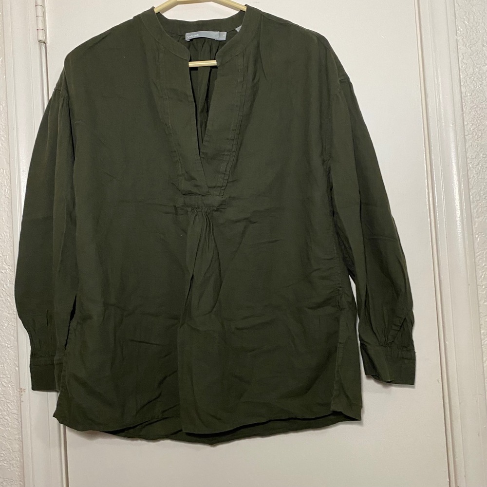 Vince Military Green Cotton Blend Long Sleeve Tunic Top‎ Womens XS
